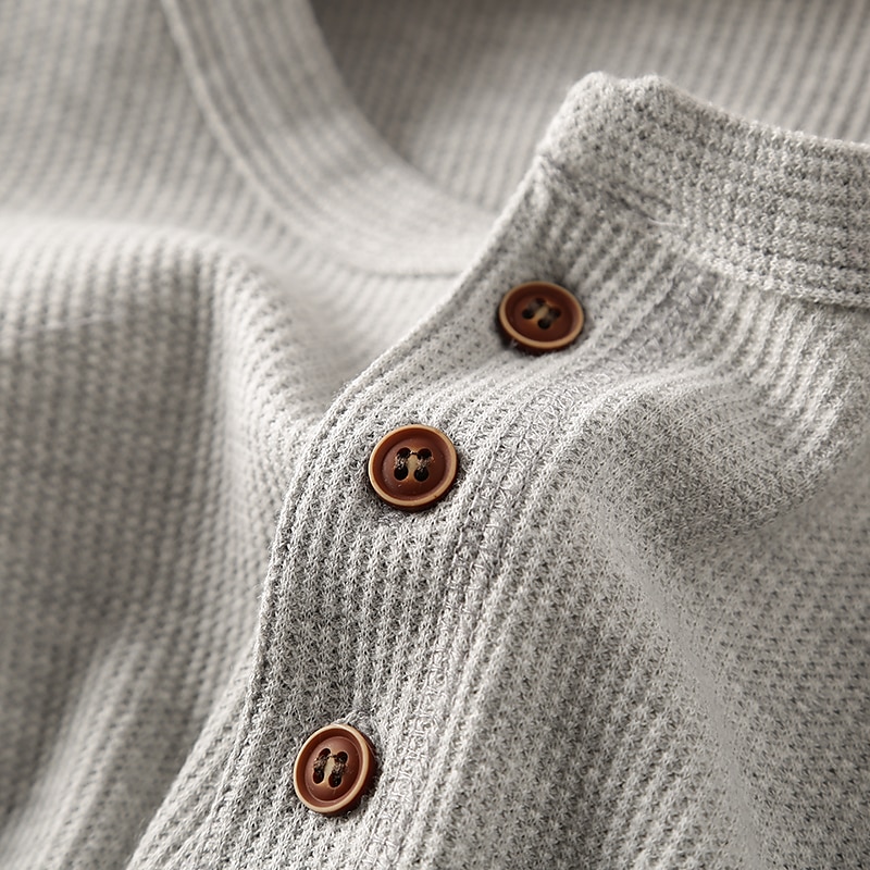 Herr Waffle Henley Shirt Henleytröja T-shirts Långärmad tröja Slät Henley Sport Arbetskläder Långärmad Button-Down Kläder Mode Streetwear Ledigt 2025 - $21.99 –P3