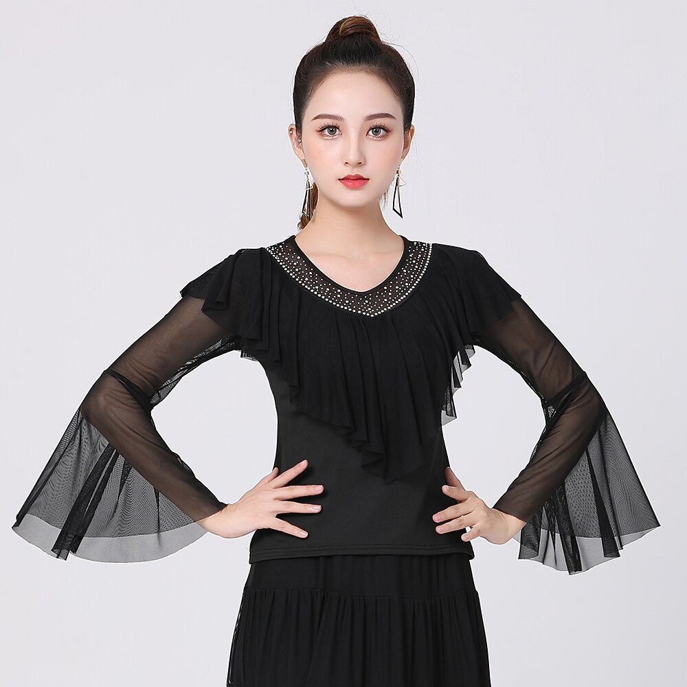 Balli latino-americani Balli da sala Superiore Colore Puro Cristalli / Strass Tulle Per donna Prestazioni Addestramento Manica lunga Alto Terital del 2026 a $22.99 –P2