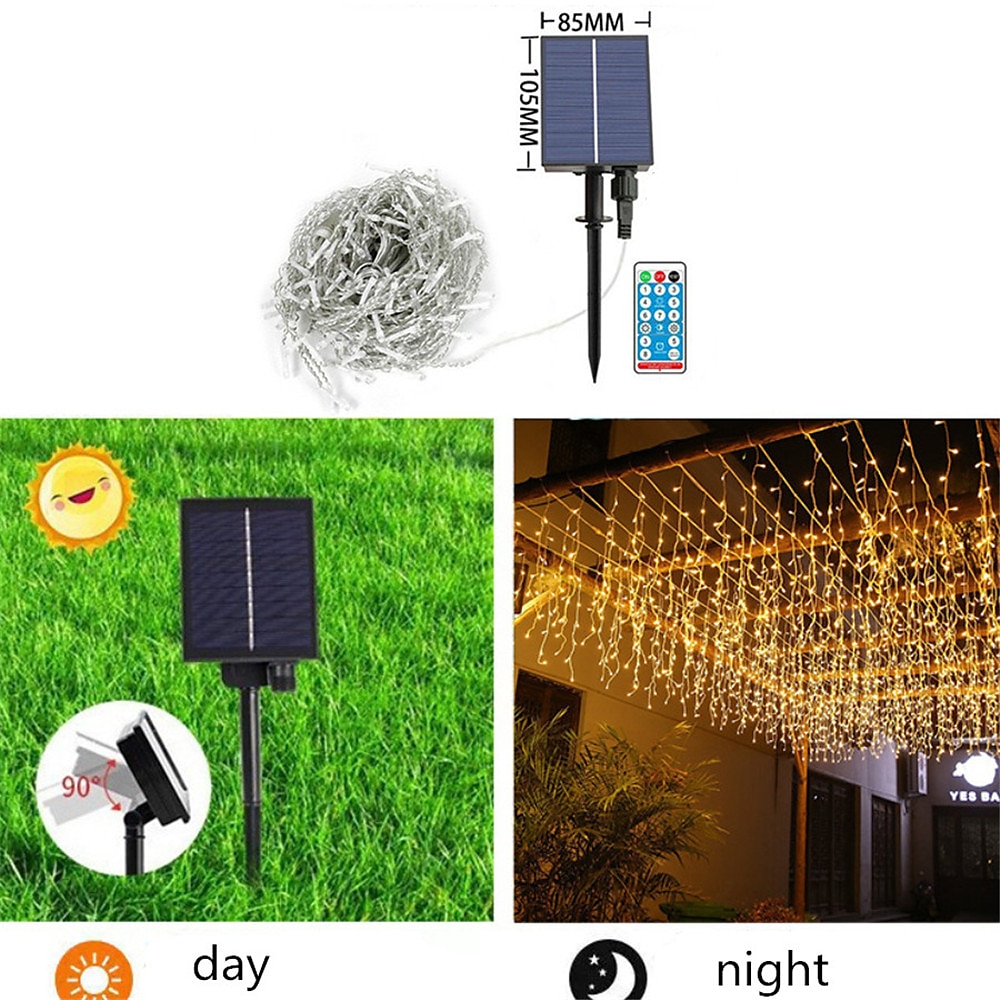 Elegant Wedding Reception Party Icicle String Lights Christmas Lights Outdoor Decorations 3x0.8m Solar LED Garland Curtain Light Outdoor Indoor 8 Modes With Remote For Party Wedding 2025 - $27.99 –P5