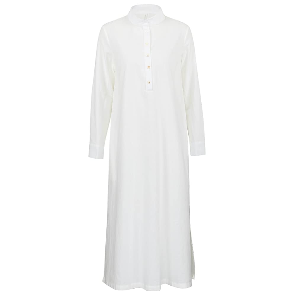 Women's Cotton Dress Pajamas Nightgown Nighty Pure Color Retro Comfort Home Daily Stand Collar Long Sleeve Button Summer Fall Spring White Blue 2023 - US $32.99 –P12