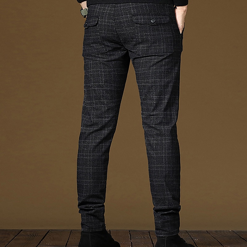 Men's Fleece Pants Trousers Winter Pants Chinos Plaid Dress Pants Pocket Elastic Waist Plaid Comfort Soft Daily Holiday Going out Streetwear Classic Style Black Grey Micro-elastic 2026 - $18.49 –P4