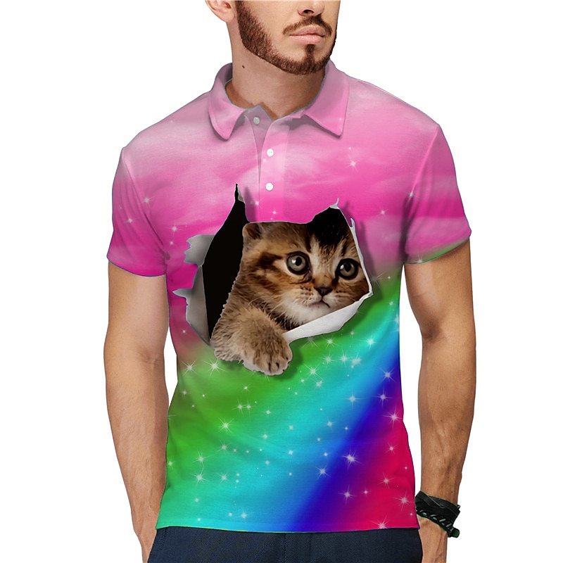Homme Chat Polo Chemise de golf Manche Courte Polos Chemises à Col Occasionnel Drôle Vêtements de rue Vêtements de vacances Tenues de fête Boutons Impression 3D Jaune Rose Claire Bleu de 2025 ? $22.99 –P5
