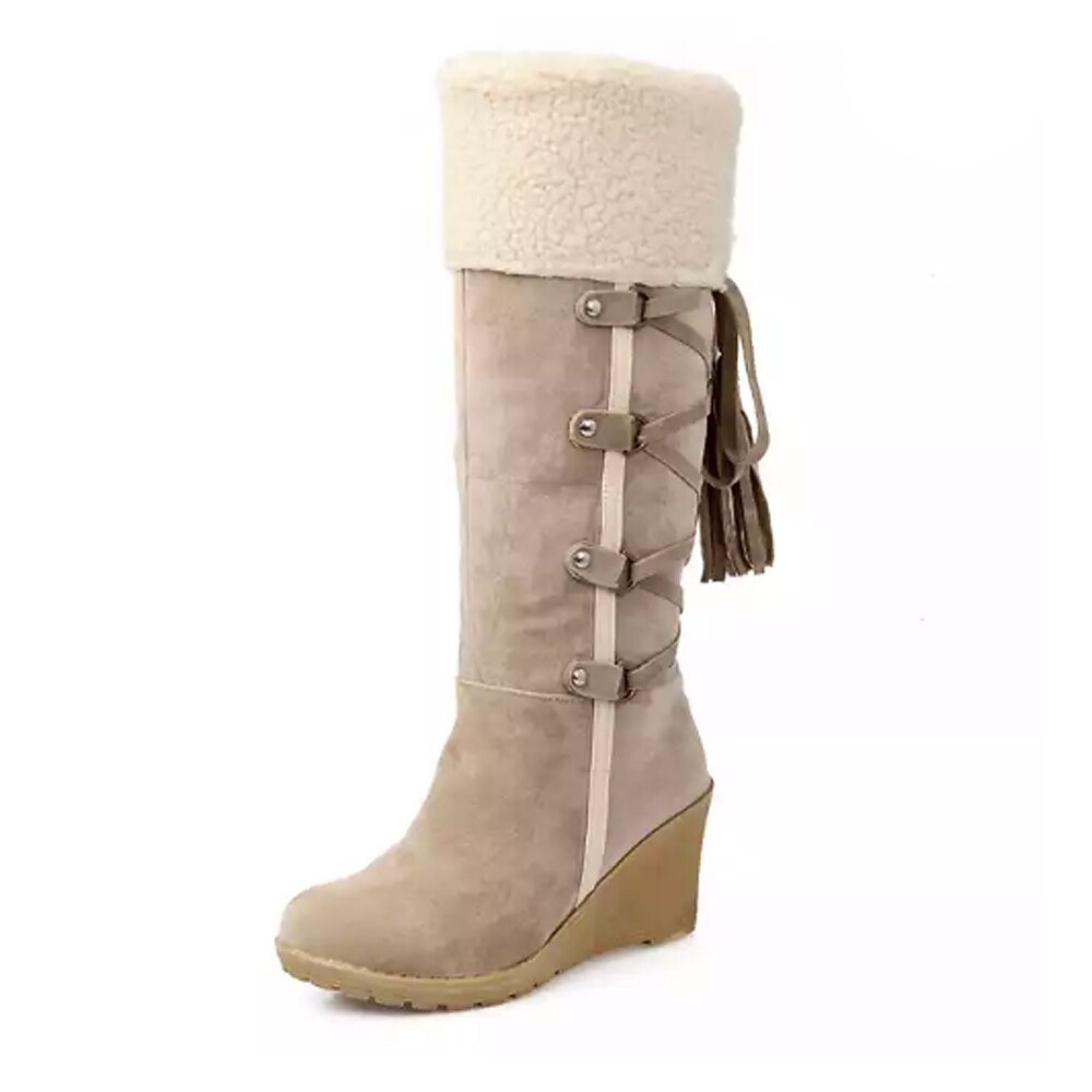 Mujer Botas Botas de nieve Botas tipo suéter Zapatos de gamuza Exterior Diario Bloque de color Botas hasta la rodilla Invierno Borla Con Cordón Tacón Cuña Dedo redondo Casual Zapatos de Paseo Ante 2025 - $54.99 –P11