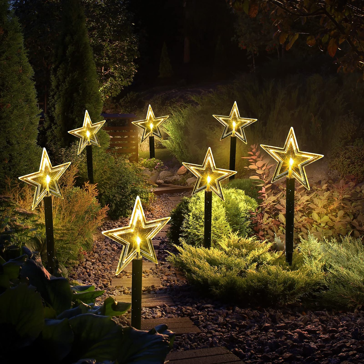 Luces de camino de copos de nieve de Navidad decoraciones exteriores luces paisajísticas solares a prueba de agua LED lámpara en forma de copo de nieve de Navidad para decoración de hogar fiesta 2025 - $21.99 –P15