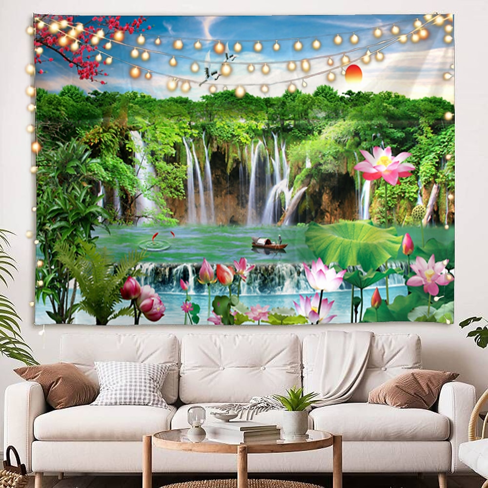 wandtapijten kunst decor deken gordijn picknick tafelkleed opknoping huis slaapkamer woonkamer slaapzaal decoratie natuur landschap bos boom rivier dier 2025 - $16.99 –P8