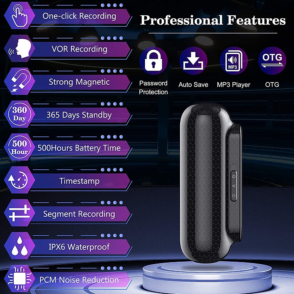 Mobvoi Mini Digital Voice Recorder Noise Reduction Portable Magnetic Smart Audio Recorder Audio to Text Transcription 500H Storage Long Battery USB Charger for Interviews Lectures Meetings 