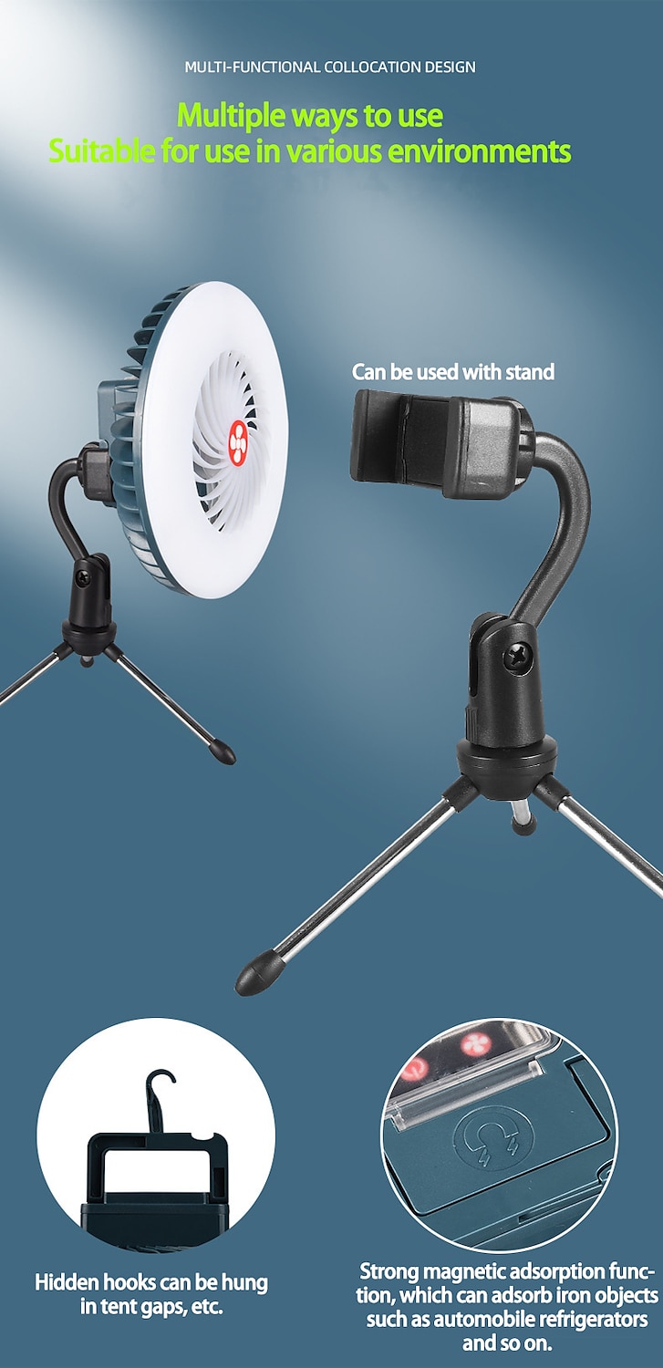 Led camping tent licht outdoor oplaadbare multifunctionele waterdichte ventilator lamp vissen koelventilator lamp draagbare camping licht 3.7v 2025 - $29.99 -P17