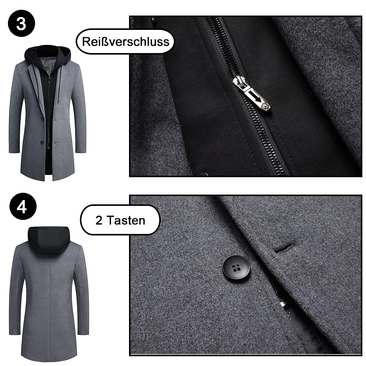 Homens Casaco de inverno Casaco de lã Casaco Roupa Diária Para Noite Inverno Lã Térmico / Quente Lavável agasalhos Roupa Moda Aquecimento Cor Sólida Capuz removível Com Capuz Não Trespassado de 2026 por $110.99 –P9