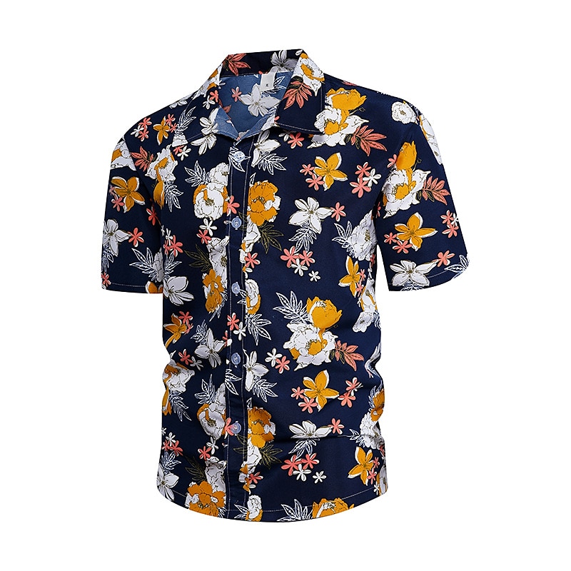 Herr Blommig Tropiska blommor Skjorta Sommarskjorta Strandskjorta Kortärmad Skjorta Nedvikt Mode Andningsfunktion Bekväm Utomhus Gata Ledigt Havsblått Blå Blå / vit S M L 2025 - $24.99 –P6