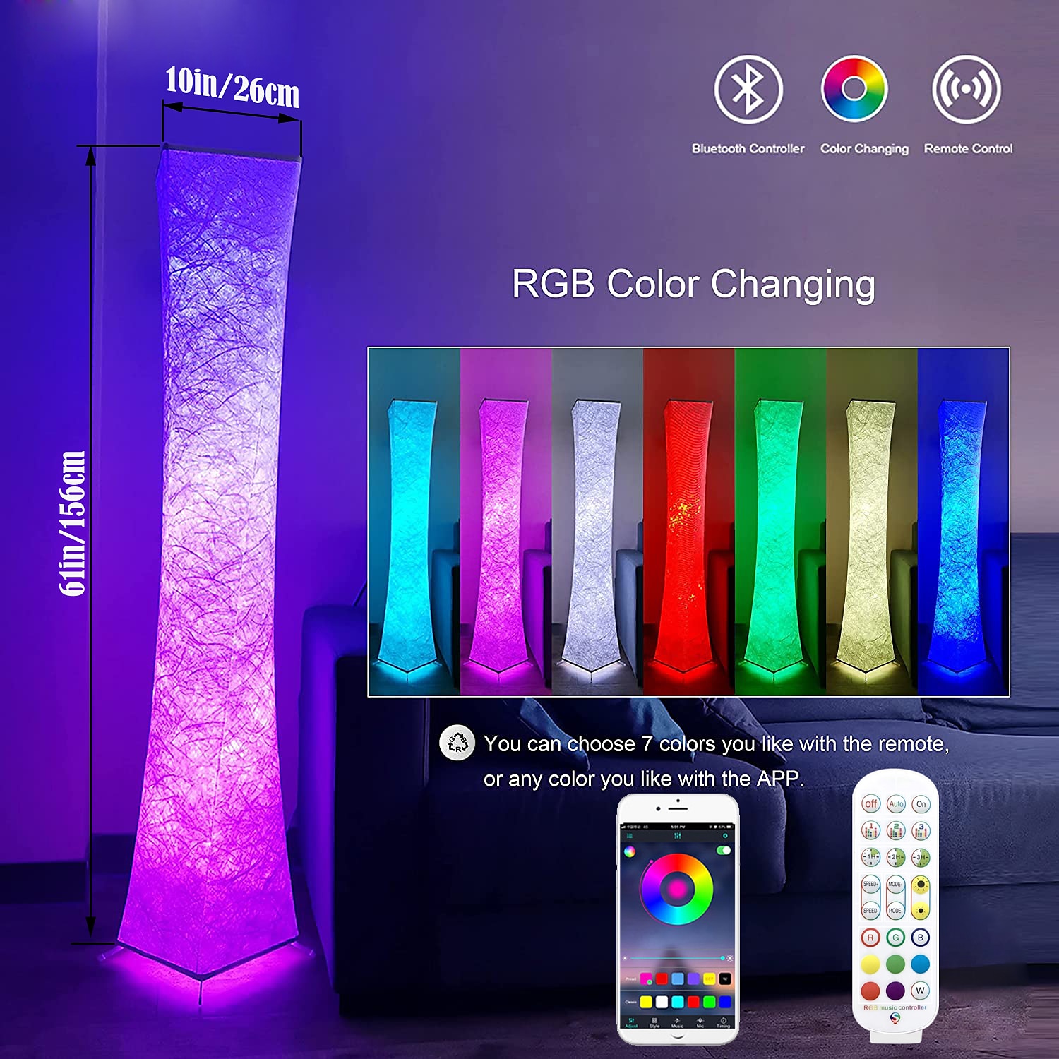 Smart Floor Lamp, 61" RGB Tall Lamp, Dimmable and RGBW Color Changing LED Smart Bulbs and White Fabric Shade, with Remote Control, Standing Lamp for Living Room, Bedroom and Play Room 2025 - $166.99 –P11
