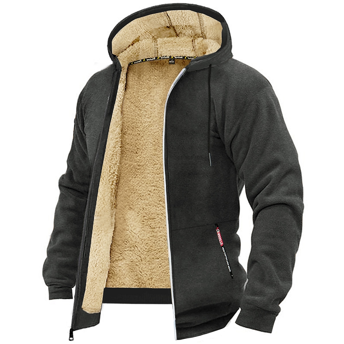 Men's Zip Hoodie Sweatshirt Sherpa Sweat Jacket Black White Wine