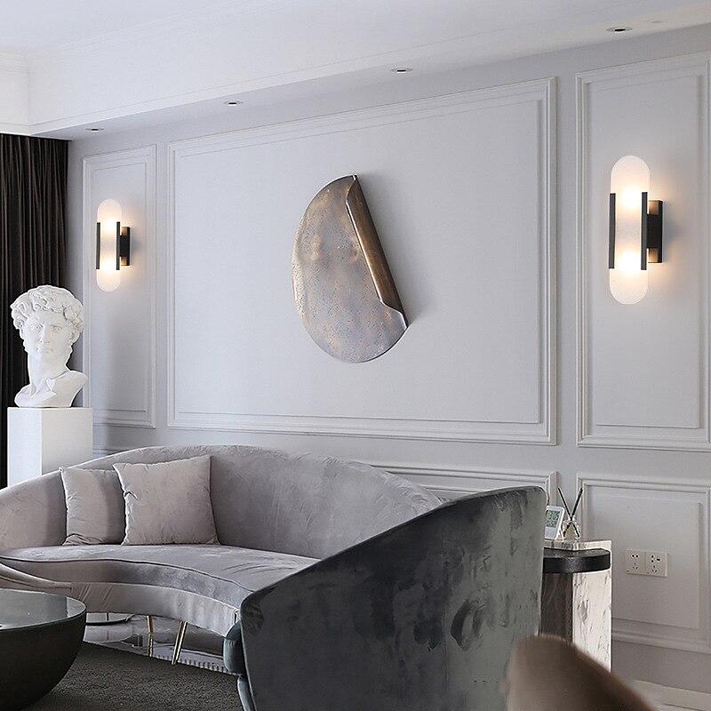 applique da parete a led in marmo ovale applique moderna luce calda apparecchio di illuminazione moderna lampade da parete per interni camera da letto sala da pranzo rame 110-240v del 2025 a $247.19 –P1