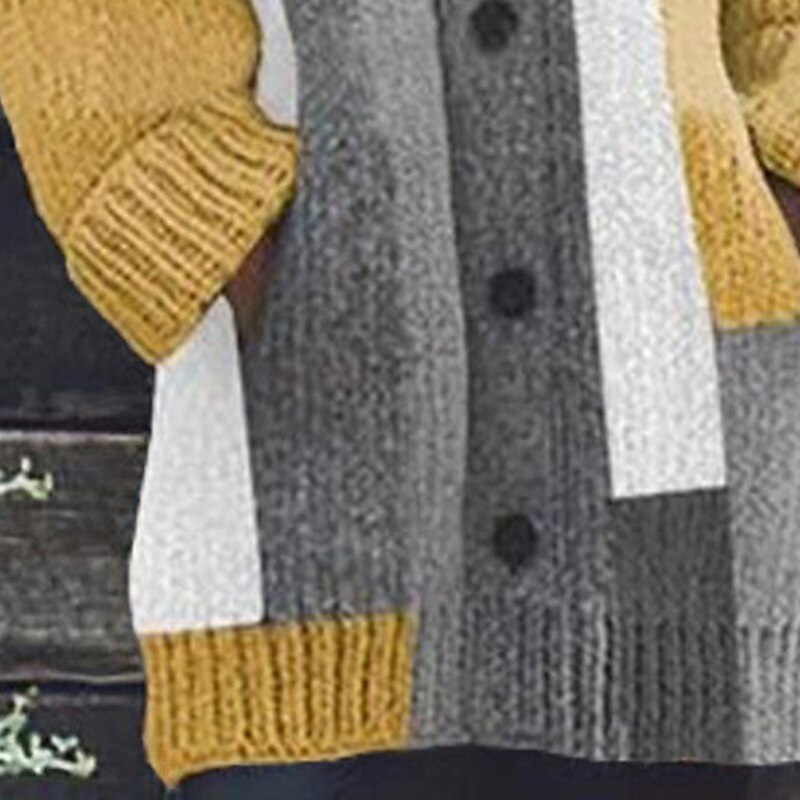 Women's Cardigan Sweater Hooded Ribbed Knit Polyester Button Knitted Front Pocket Fall Winter Long Outdoor Daily Holiday Stylish Casual Soft Long Sleeve Striped Yellow Red M L XL 2023 - US $32.99 –P1