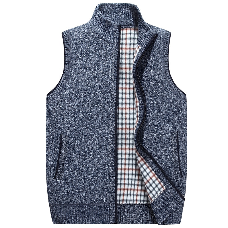 Men's Sweater Vest Cardigan Sweater Zip Sweater Fleece Sweater Knit Solid Color Classic & Timeless Clothing Apparel Winter Lake blue Wine M L XL 2025 - $17.49 –P6