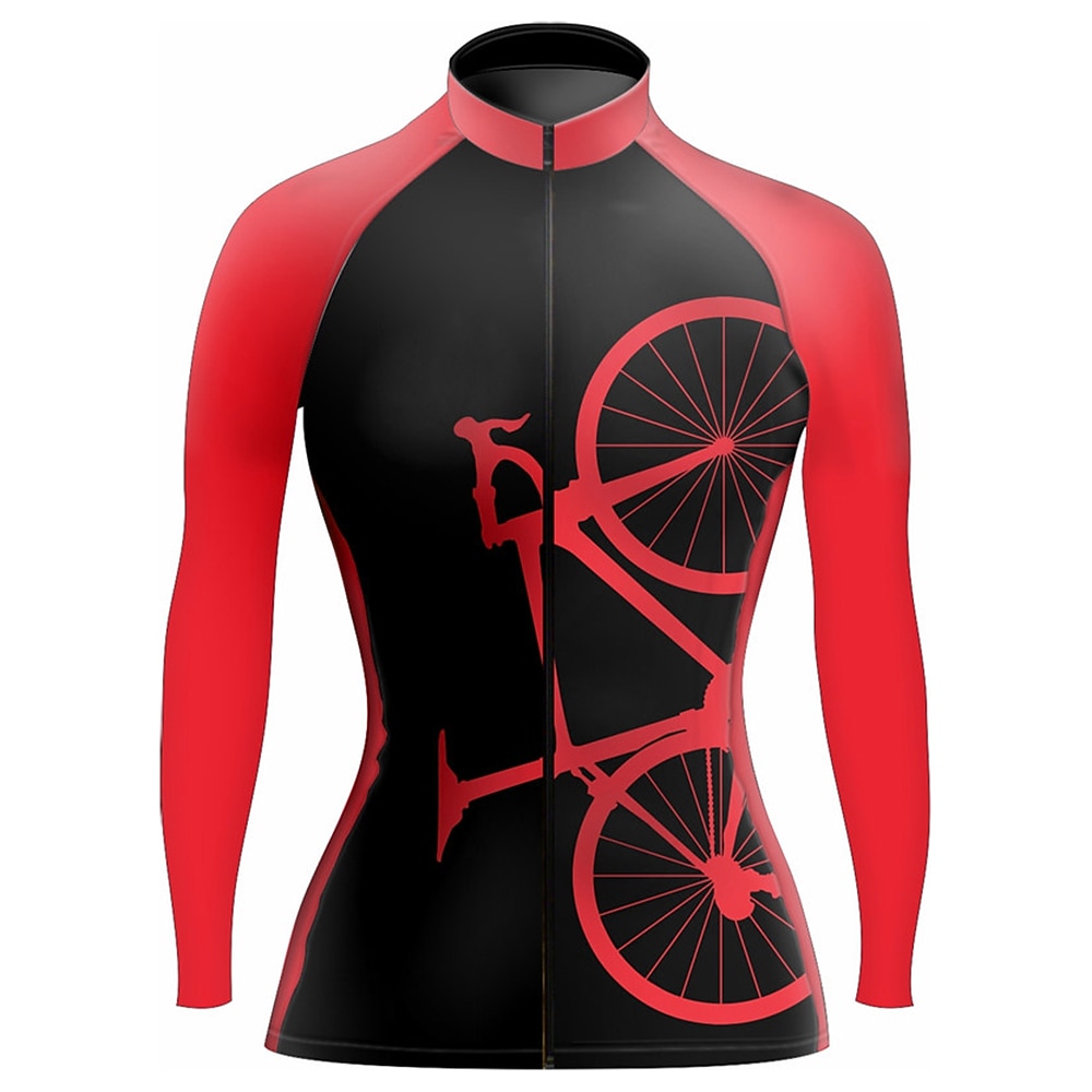 Women's Cycling Jersey Graphic Funny Long Sleeve Bike Jersey Top with 3 Rear Pockets Mountain Bike MTB Road Bike Cycling Quick Dry Reflective Strips Back Pocket Moisture Wicking Sports Rose Red 2026 - $34.99 –P8