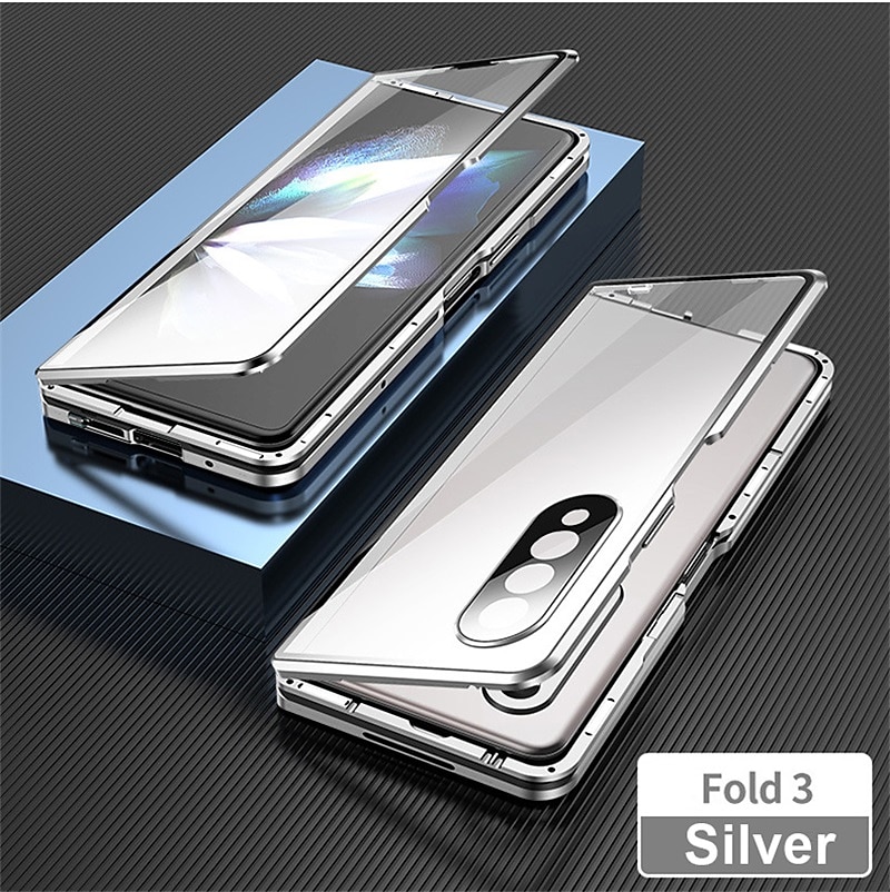 Phone Case For Samsung Galaxy Z Fold 5 Z Fold 4 Z Fold 3 Magnetic Adsorption Flip Mirror Transparent Transparent Tempered Glass Metal 2025 - $39.99 –P16