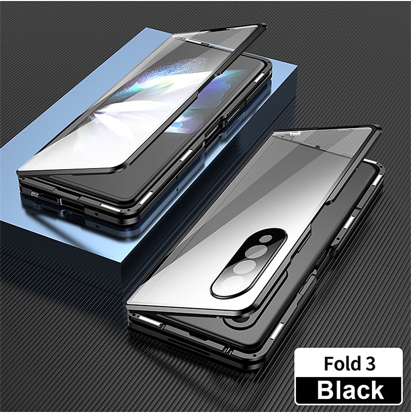 Phone Case For Samsung Galaxy Z Fold 5 Z Fold 4 Z Fold 3 Magnetic Adsorption Flip Mirror Transparent Transparent Tempered Glass Metal 2025 - $39.99 –P17