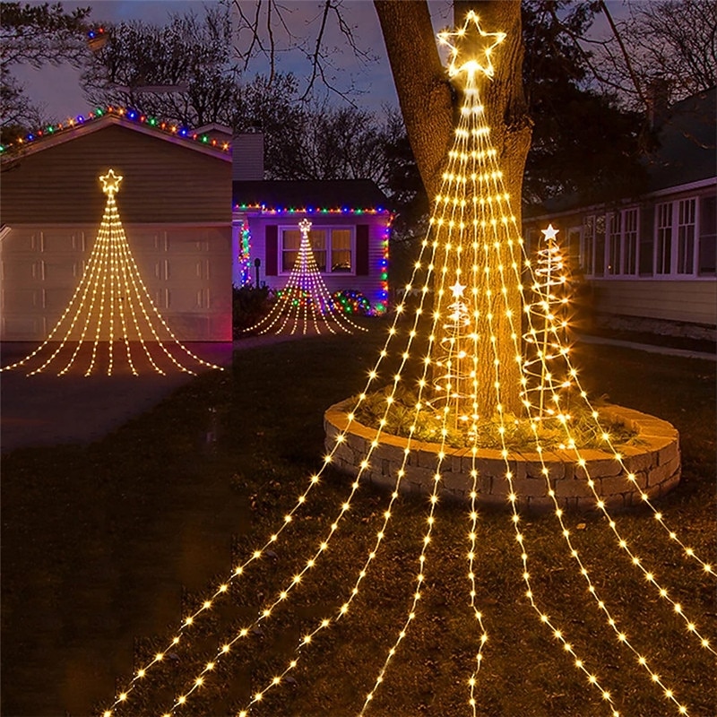 Christmas Star String Lights Outdoor Decorations 9X2M 180LED Waterfall Tree Fairy Lights with Top Star For Garland Yard Party Holiday Xmas Colorful Light AC220V EU Plug 2025 - CAD $44.99 –P8