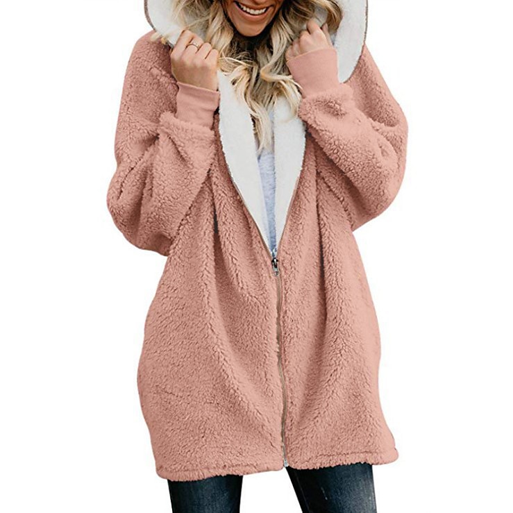 Per donna Streetwear Oversize Pile Sherpa Cerniera Marrone rossastro Blu denim Nero Tinta unica Informale Manica lunga Vello S M L XL XXL 3XL / Imbottitura di pile / Lungo del 2025 a $24.99 –P1