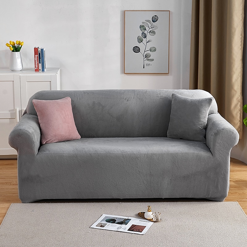 capa de sofá elástica espessa de pelúcia elástica sofá secional poltrona loveseat 4 ou 3 lugares em forma de l cinza macio durável lavável de 2025 por $51.99 –P12