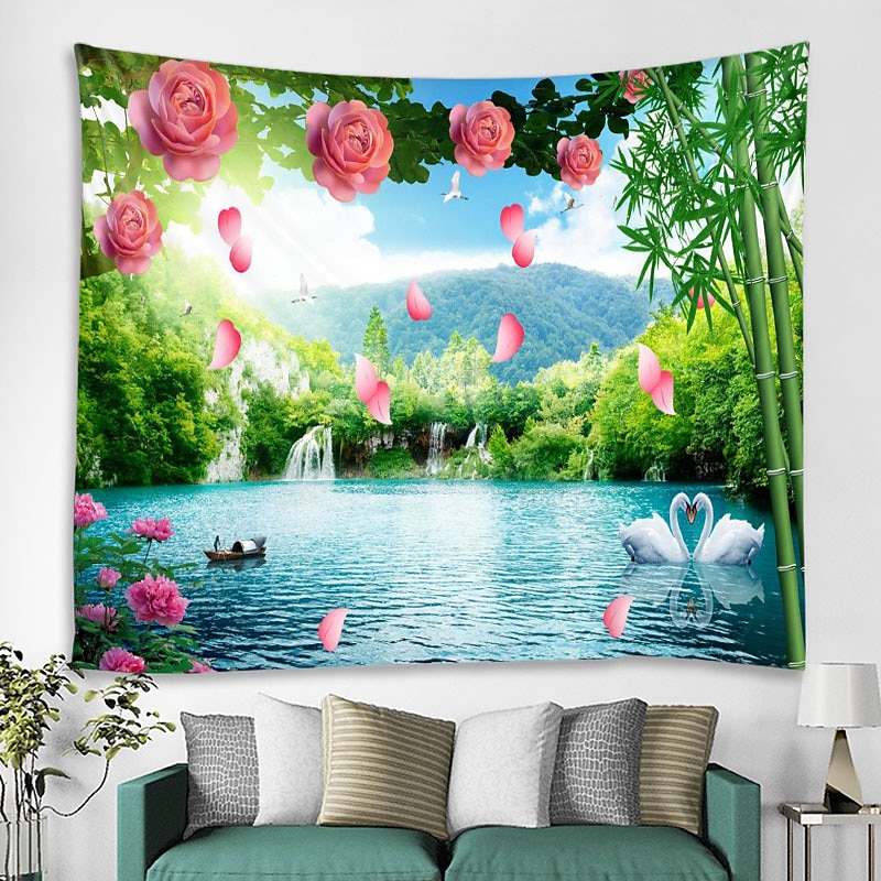 wandtapijten kunst decor deken gordijn picknick tafelkleed opknoping huis slaapkamer woonkamer slaapzaal decoratie natuur landschap bos boom rivier dier 2025 - $16.99 –P6