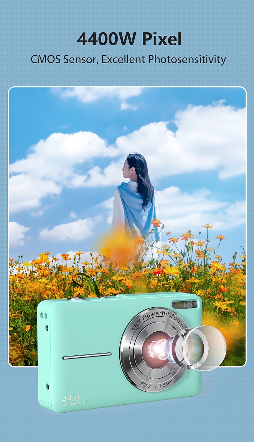 Digital Camera 1080P 44MP Vlogging Camera with LCD Screen 16X Zoom Compact Portable Mini Rechargeable Camera Gifts for Students Teens Adults Girls Boys 2025 - $75.99 –P6
