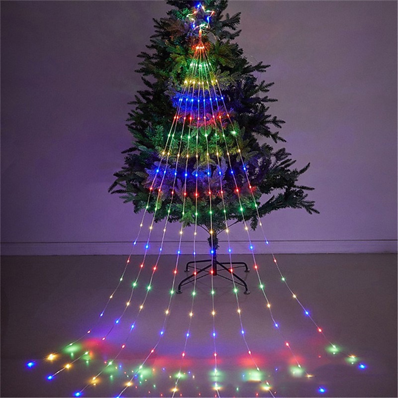 Christmas Star String Lights Outdoor Decorations 9X2M 180LED Waterfall Tree Fairy Lights with Top Star For Garland Yard Party Holiday Xmas Colorful Light AC220V EU Plug 2025 - CAD $44.99 –P7
