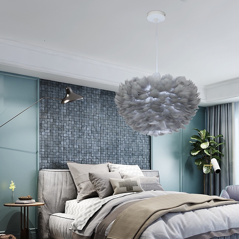 lampada a sospensione a led in piuma di struzzo camera da letto cavo regolabile 3000-6000k lampadario in piuma da 30 cm romantico decorativo appeso a soffitto apparecchio per camera da letto per ragazze del 2025 a $135.99 –P6