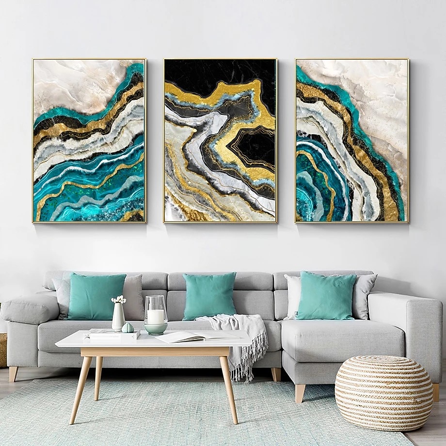 1 Panel abstrakte Drucke/Poster Luxus rosa blau gold Wandkunst modernes Bild Wohnkultur Wandbehang Geschenk gerollte Leinwand ungerahmt, ungedehnt 2025 - $18.99 –P3