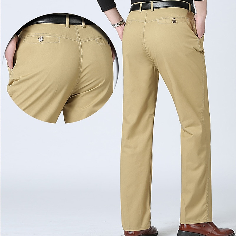 Herre Dressbukser Bukser Lomme Rett ben عادي Komfort Pustende Full lengde Bryllup Avslappet Daglig 100 % bomull Sport Stilfull Militærgrønn Svart Høy Midje Uelastisk 2025 - $18.99 –P11