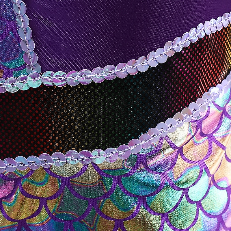 Niños Chica Vestido Sirena Sin Mangas Rendimiento Disfraz Algodón Vestido de cambio Verano Primavera 3-6 años de edad Azul Piscina Morado 2025 - $36.99 –P5