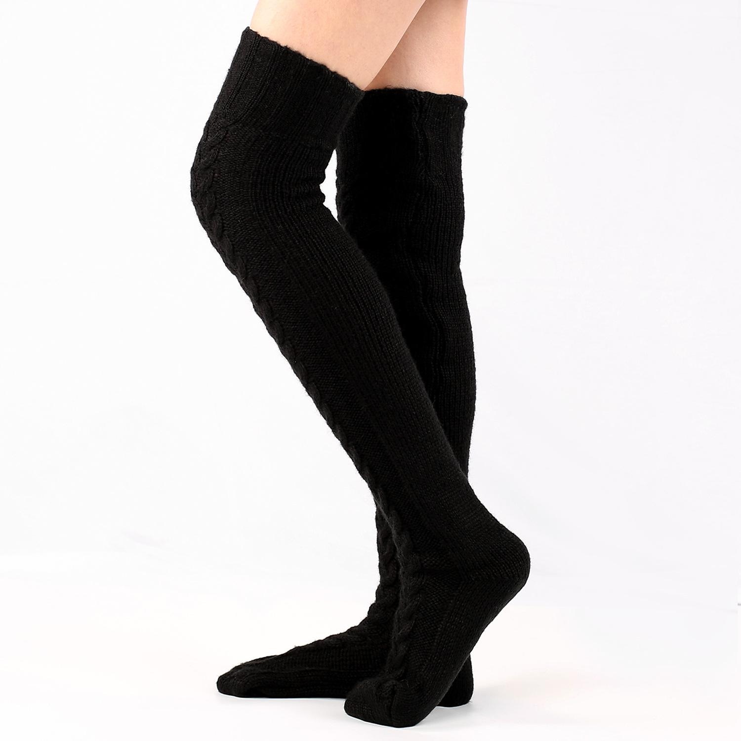 Damen Zopfstrick Overknee Stiefelsocken extra lange Winterstrümpfe über Knie Beinlinge Bodensocken Wolle 2025 - $26.99 -P5