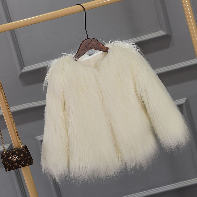 Manteau en fausse fourrure Bébé Fille Couleur unie Actif Ecole Polyester Manteau Vêtements d'extérieur 7-13 ans Hiver Biège de 2025 ? $40.99 –P9