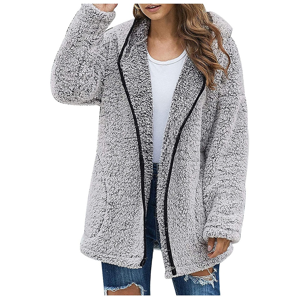 felpa con cappuccio con cerniera da donna, giacca in pile, cardigan vintage in peluche, soffice, tinta unita, casual da strada, per le vacanze, con cappuccio, tasca con cerniera, manica lunga, nero, del 2025 a $31.99 –P2