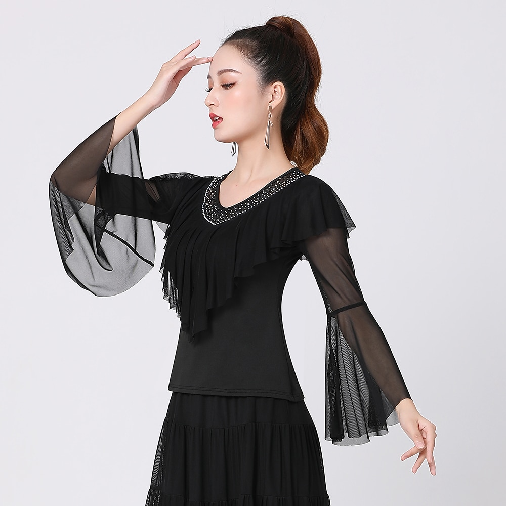 Balli latino-americani Balli da sala Superiore Colore Puro Cristalli / Strass Tulle Per donna Prestazioni Addestramento Manica lunga Alto Terital del 2026 a $22.99 –P3