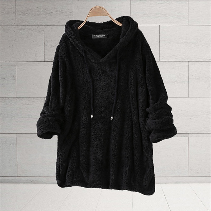 sweat à capuche femme sweat à capuche sweat à capuche bordeaux sweat à capuche teddy basique décontracté polaire uni quotidien sortie week-end à capuche cordon de serrage manches longues noir blanc de 2025 ? $26.99 –P3