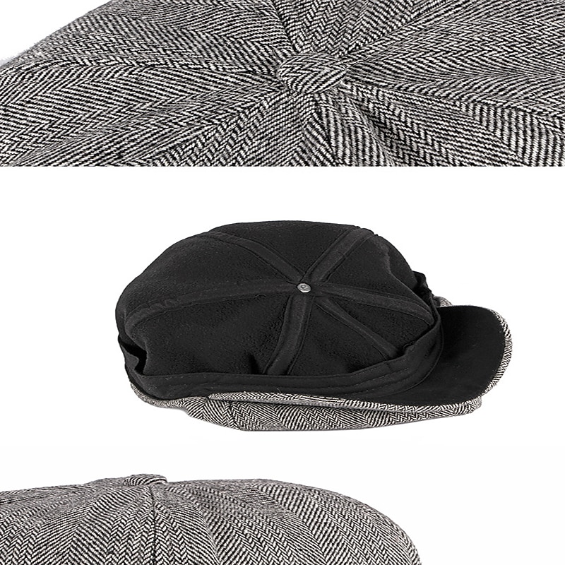 2026年 男性用 ベレー帽 キャスケット ブラック カーキ色 コットン プリント シンプル 1920年代のファッション ホリデー ストリート 日常着 週末 縞 携帯用 履き心地よい ファッション  コレクション – $18.99 –P7