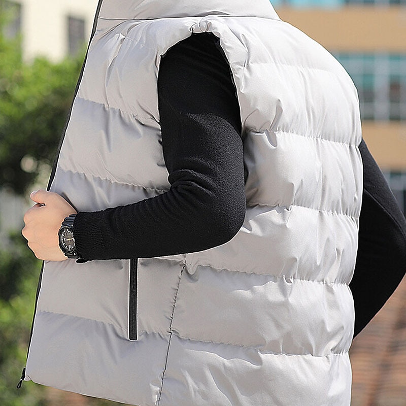 Voor heren Winterjas Winterjack Puffervest Vest Gewatteerd vest Cardigan Casual Kamperen&Wandelen Winter Zak Polyester Winddicht Warm Vrijetijdsschoenen Effen / effen kleur Opstaande boord Zwart Rood 2025 - $28.99 –P5