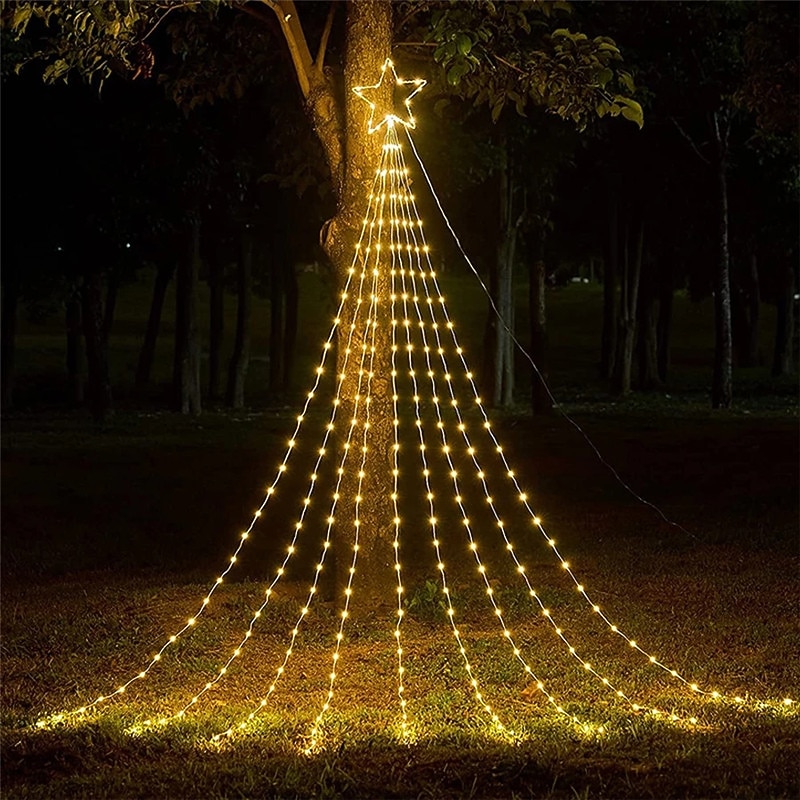 Christmas Star String Lights Outdoor Decorations 9X2M 180LED Waterfall Tree Fairy Lights with Top Star For Garland Yard Party Holiday Xmas Colorful Light AC220V EU Plug 2025 - CAD $44.99 –P1