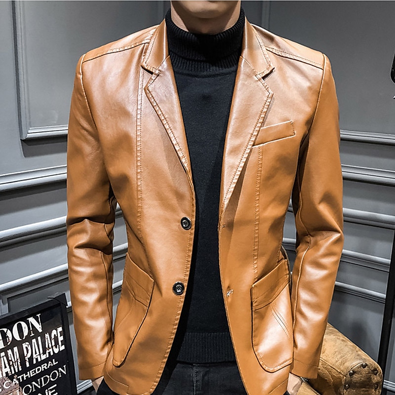 Miesten Nahkatakit Bleiseri Toimisto & ura Arki-asut Lämmin Tasku Painike alas 봄 & Syksy Yksivärinen / yksivärinen Tyylikäs Lämmittely Sänkyjen avaus Tekonahka Viini Musta khaki Tumman sininen Jackets 2025 - $52.99 –P1