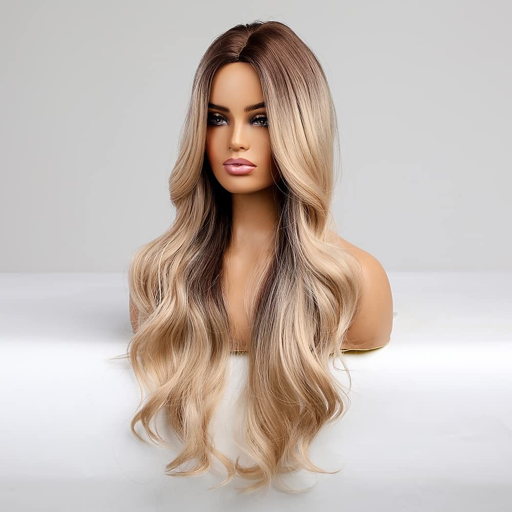 parrucca bionda lunga ombre per le donne 26 pollici parrucche ondulate bionde sintetiche parte centrale capelli resistenti al calore lunga parrucca bionda per abbigliamento da festa quotidiano del 2025 a $36.99 –P4