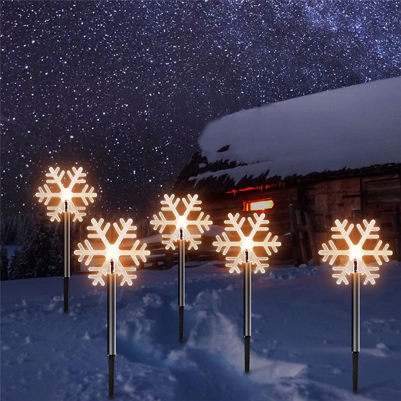 Luces de camino de copos de nieve de Navidad decoraciones exteriores luces paisajísticas solares a prueba de agua LED lámpara en forma de copo de nieve de Navidad para decoración de hogar fiesta 2025 - $21.99 –P12