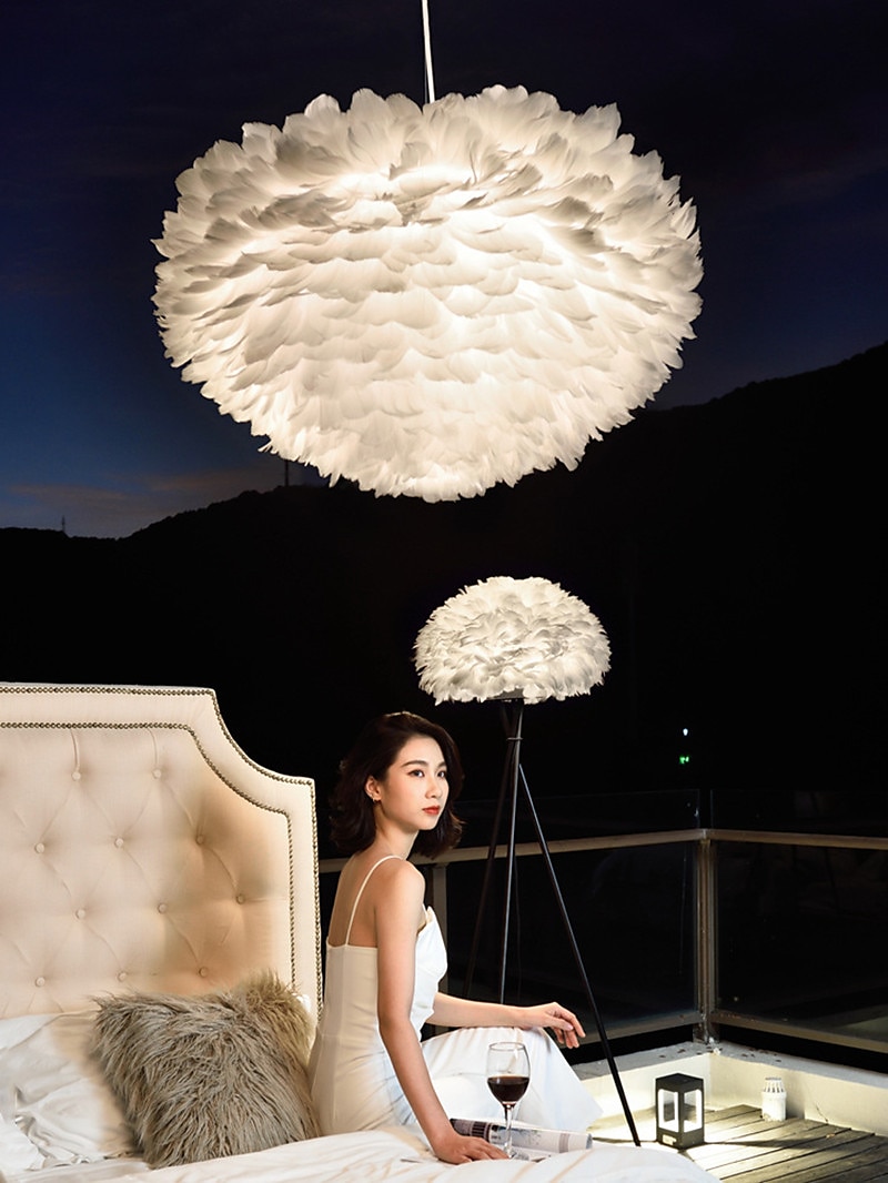 lampada a sospensione a led in piuma di struzzo camera da letto cavo regolabile 3000-6000k lampadario in piuma da 30 cm romantico decorativo appeso a soffitto apparecchio per camera da letto per ragazze del 2025 a $135.99 –P2