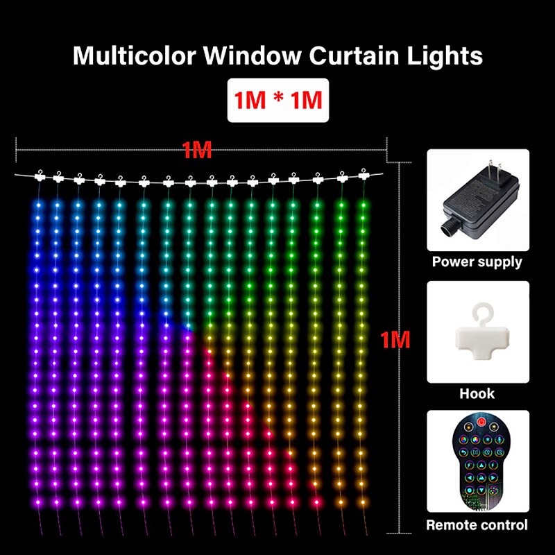Smart RGB LED Christmas Curtain Lights with Bluetooth APP Control 3X3m 2X2m 1X1m LED Fairy String Lights DIY Picture Display for Party Holiday Garland Window Decoration 2025 - $135.99 –P9