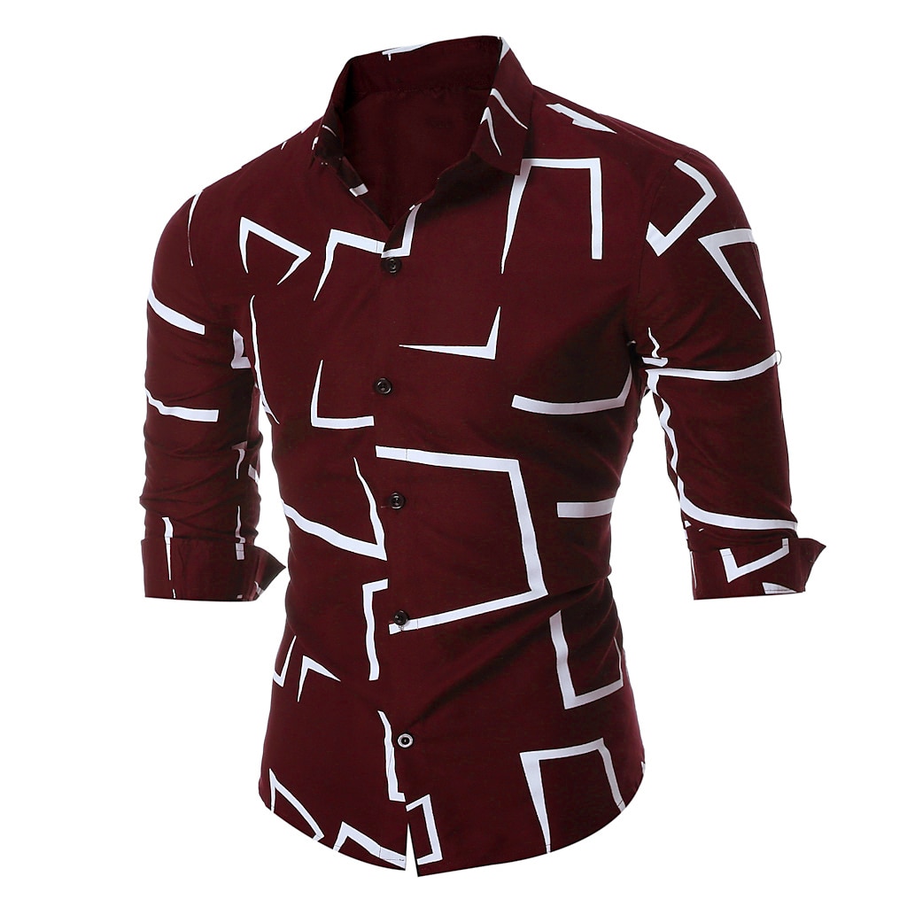 Herren Geometrische Muster Geometrie Hemd Knopfhemd Langarm Modisch Designer Geschäftlich Casual Täglich Wochenende Frühling Herbst Winter Klassischer Kragen Bedruckt Schwarz Weiß Rote Marineblau 2025 - $24.99 –P4