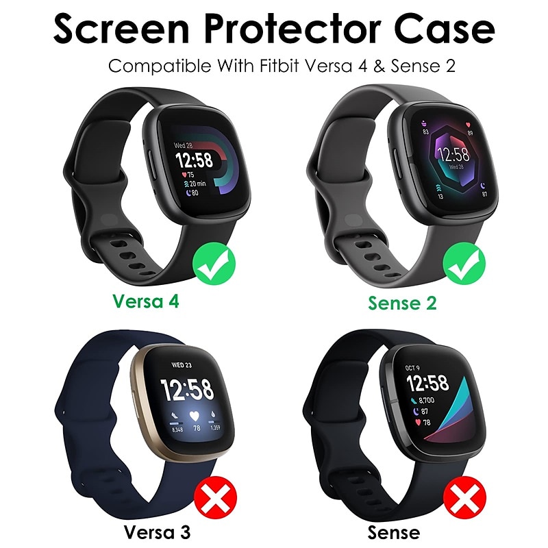 verpakking van 3 stuks Horlogekast met schermbeschermer Compatibel met: Fitbit Versa 4 Sense 2 Krasbestendig Robuust Bumper volledige dekking Gehard glas / Harde pc Horloge Deksel 2025 - $12.99 –P2