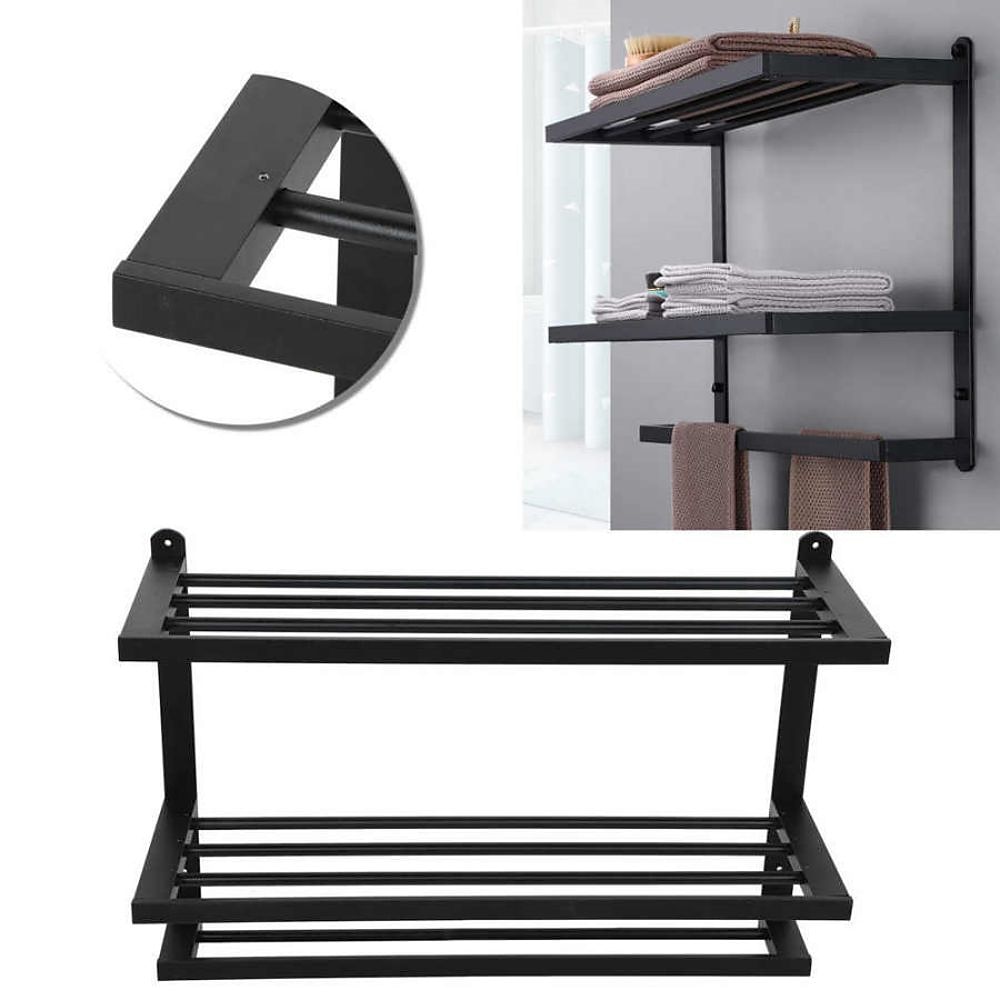 portasciugamani in alluminio per bagno, portasciugamani da parete a 3 strati porta asciugamani da bagno 60 cm (nero/argento/grigio canna di fucile) del 2025 a $84.99 –P5