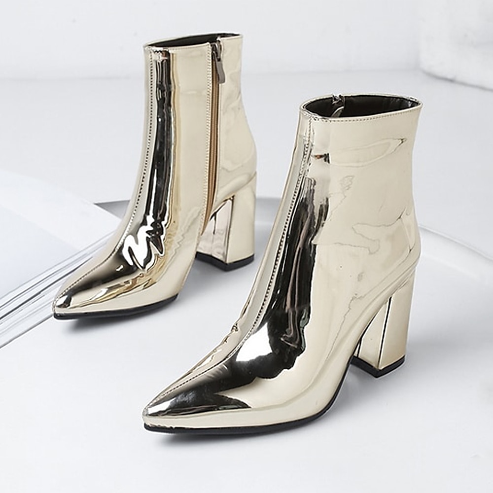 Mulheres Botas Botas Metálicas Botas de salto Ao ar livre Escritório Diário Cor Sólida Forrada com Fleece Botas Botas Tornozelo Inverno Salto de bloco Salto Robusto Dedo Apontado Casual Minimalismo de 2025 por $59.99 –P8