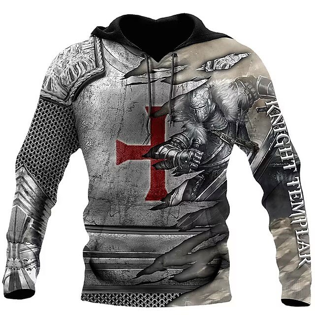 Herren Tempelritter Grafik-Drucke Hoodie Sweatshirt Kapuze Hoodies Pullover Hoodie Sweatshirt Kapuze Langarm Sweatshirt mit Kapuze Mit Kapuze Strassenmode 3D-Druck Täglich Sport Grau Bedruckt 2025 - $29.99 –P1