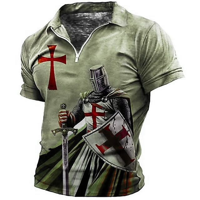 Męskie Templariusze Koszulki polo z zamkiem błyskawicznym Koszula golfowa Krótki rękaw Koszulki polo Koszule z kołnierzykiem Zabytkowe Codzienny Ubrania wakacyjne Ubrania festiwalowe Stroje na imprezę 2025 - $22.99 –P3